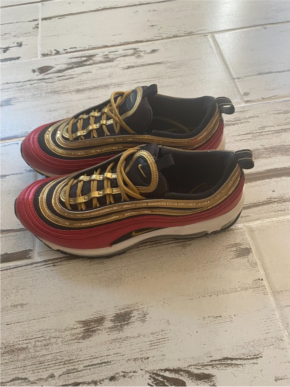 Nike Air Max 97 Red Gold Black Men’s Size 9 Athletic Sneakers